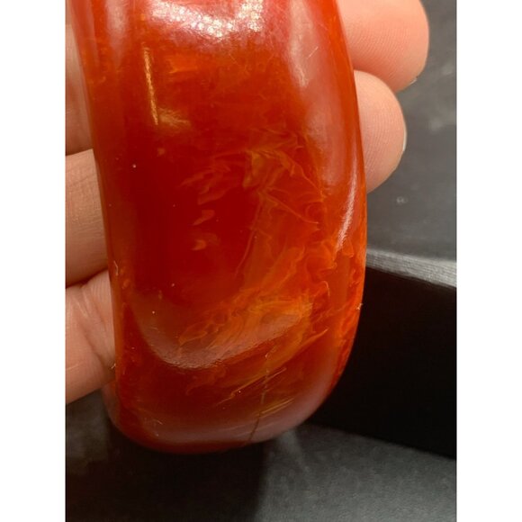Red Chunky Bakelite Bangle Marbled Wide Heavy Early Plastic Lava Bracelet - Picture 6 of 11